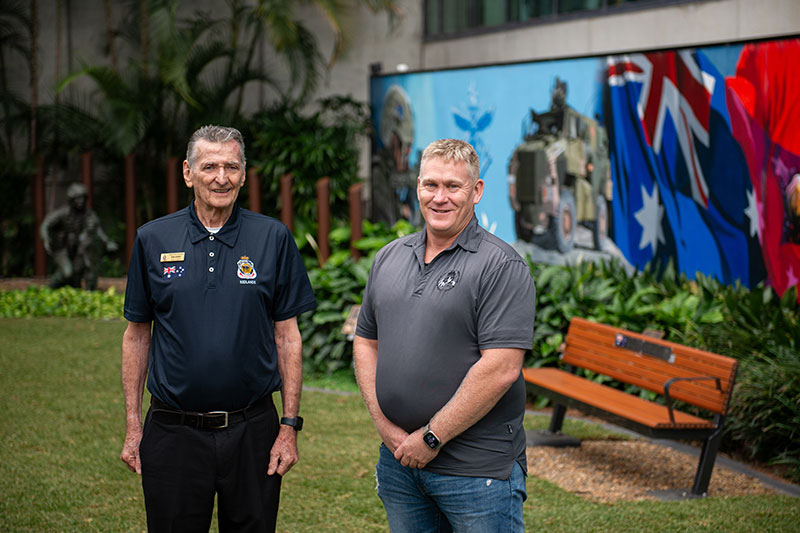 Redlands RSL Sub Branch Deputy President Ian Gray and a veteran in the memorial garden