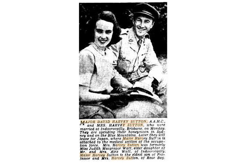 A newspaper clipping announcing David Harvey-Sutton's marriage.