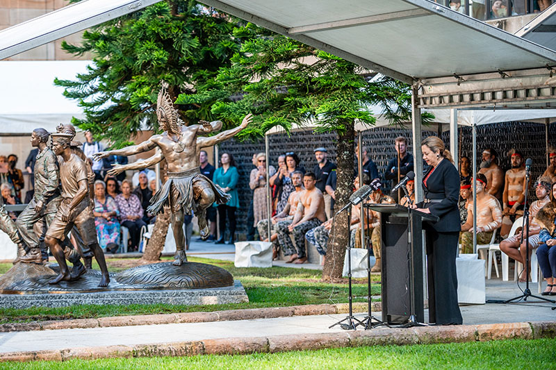 Queensland Premier Annastacia Palaszczuk speaks at the unveiling