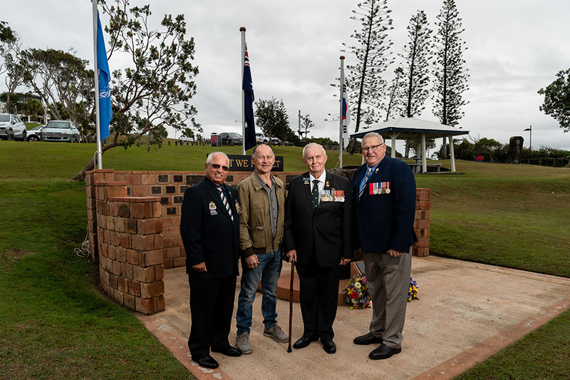 RSL Sunshine Coast and Regional District President Grendell Skip Antony, Steven Bailey, Korean Veteran Viv Humphrys and Kawana RSL Sub Branch President Jeff Pidgeon