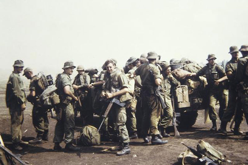 Australian soldiers waiting for helicopter transport to FSB Coral on 12 May 1968 (image credit Australian War Memorial)