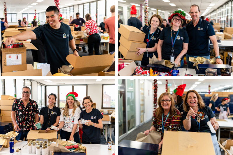 RSL Queensland staff and volunteers packing Christmas hampers. 